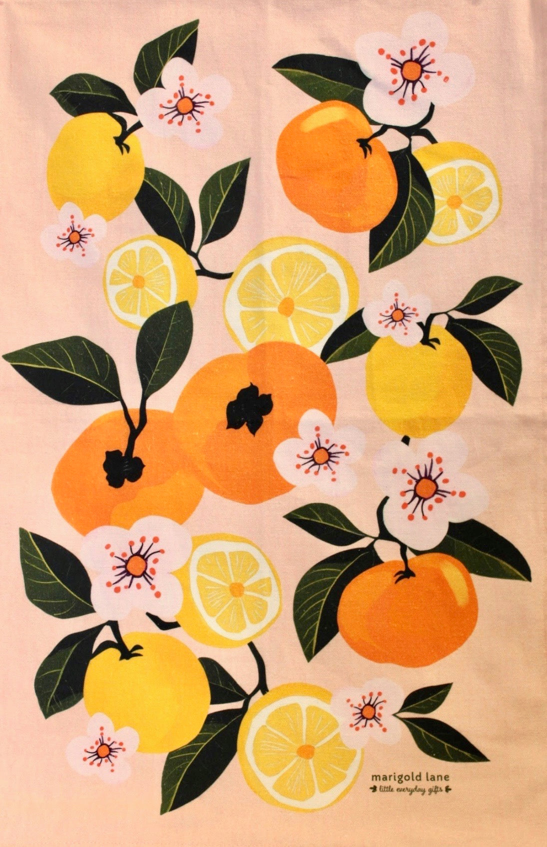 Orange and Lemon Tea Towel - designed by local graphic artist Melissa Lyman from Goffstown NH