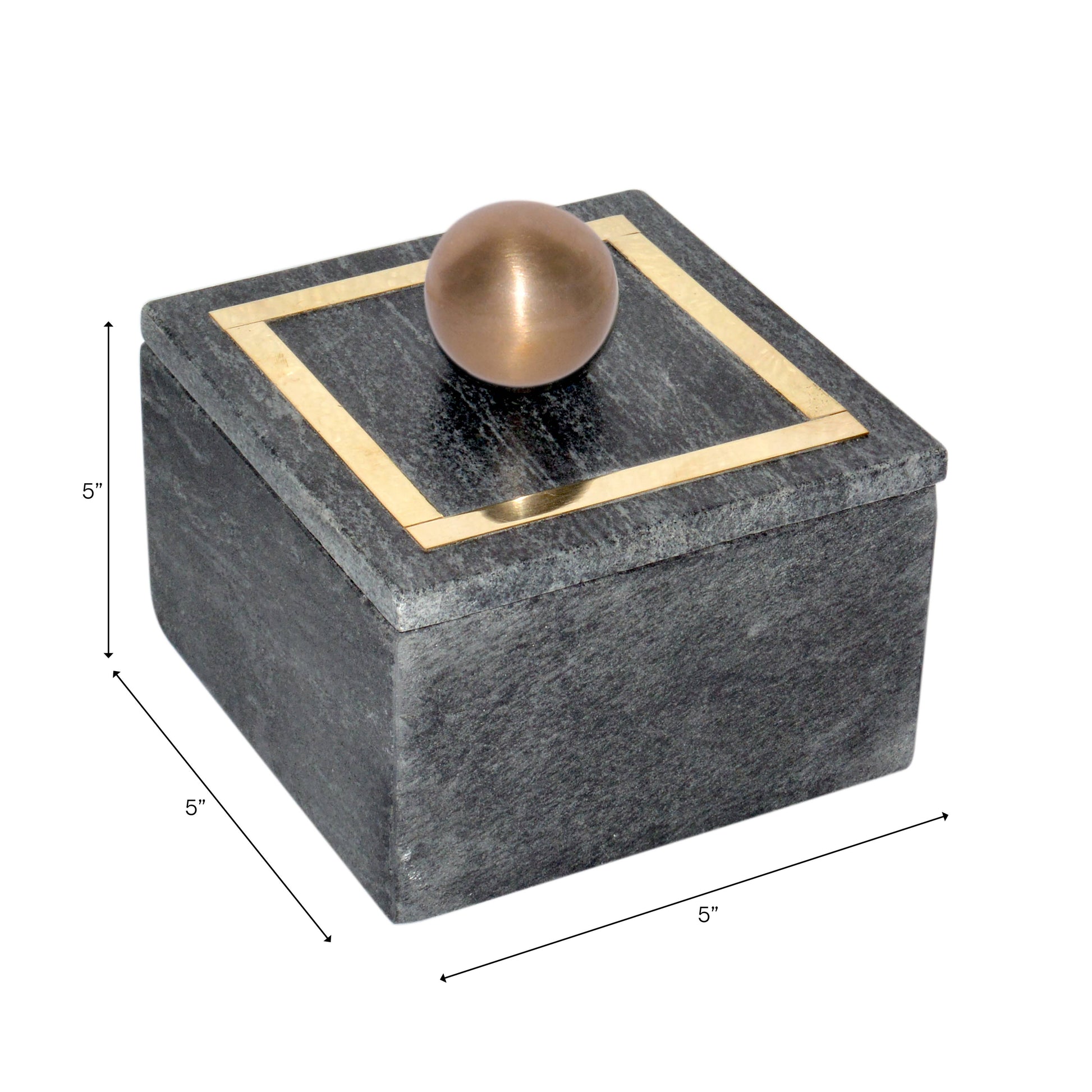 Marble Modern Square Storage Box with Knob - Black, 5 in.