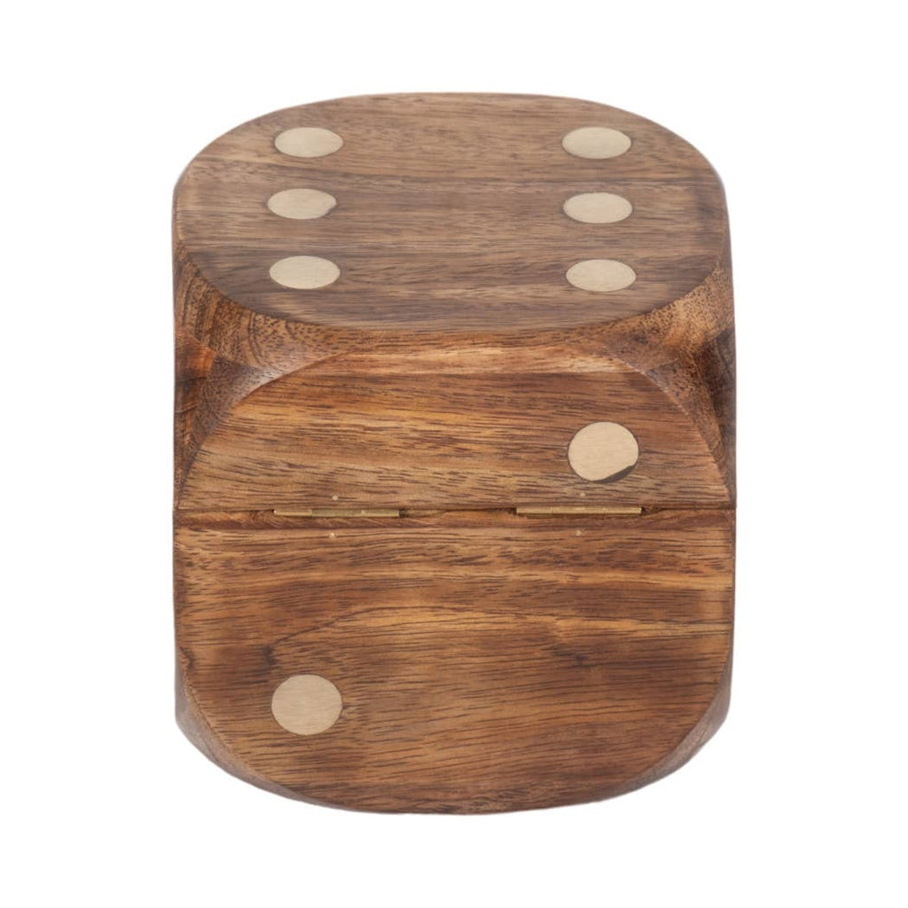 Box Game Set - Brown Mango Wood - Dice Shaped Storage