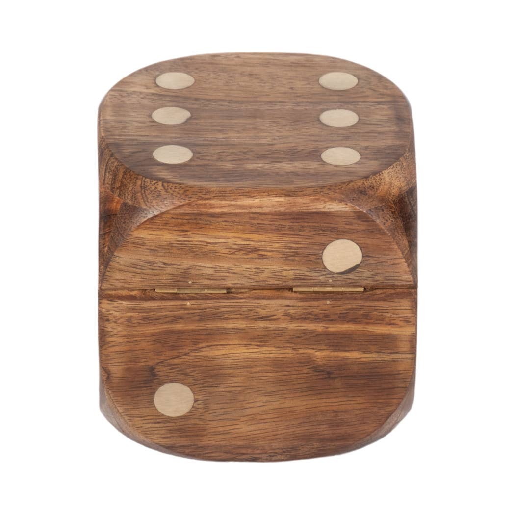 Box Game Set - Brown Mango Wood - Dice Shaped Storage