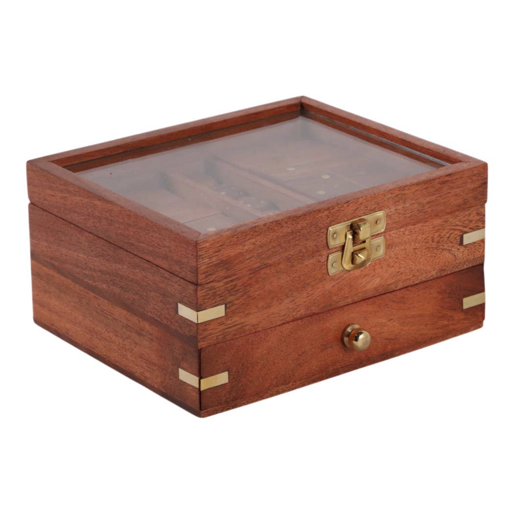 Game Set - Brown/Gold Wood 3 in 1 with Storage Case