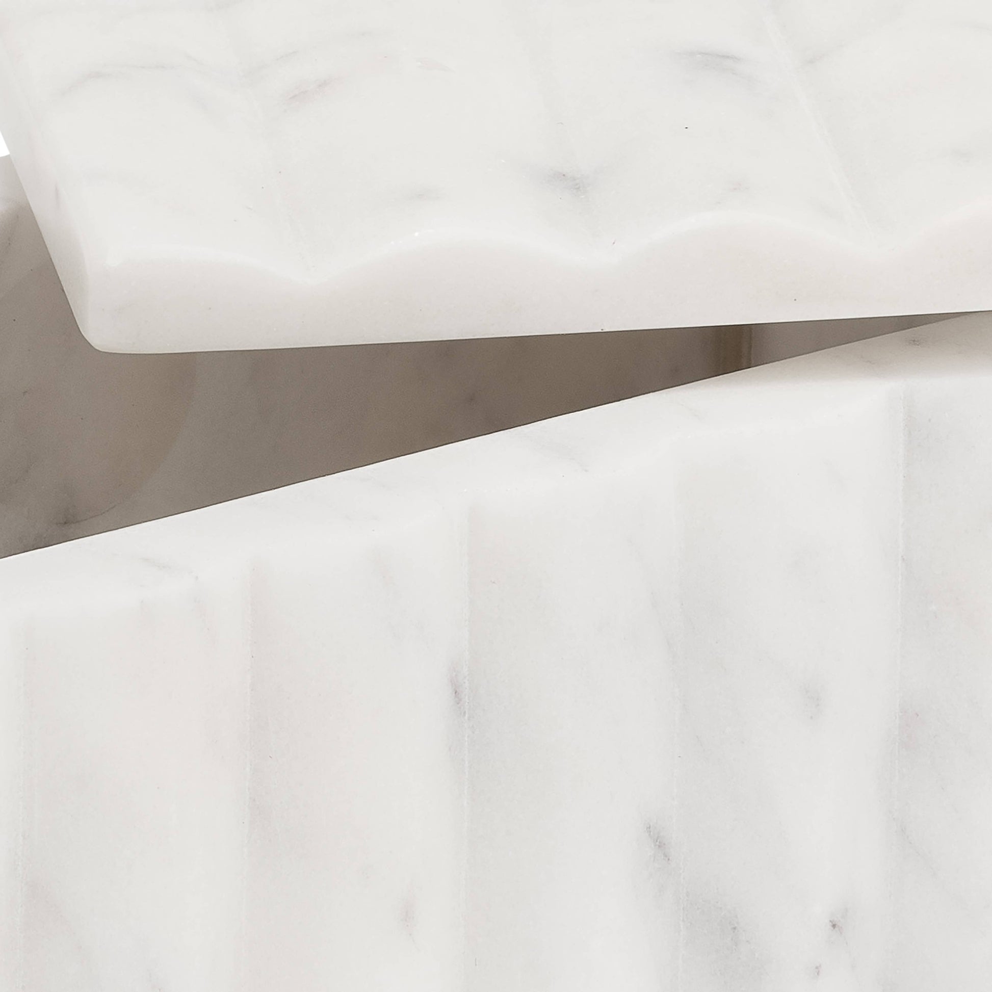 White 7x3" Marble Rectangular Ridged Decorative Box