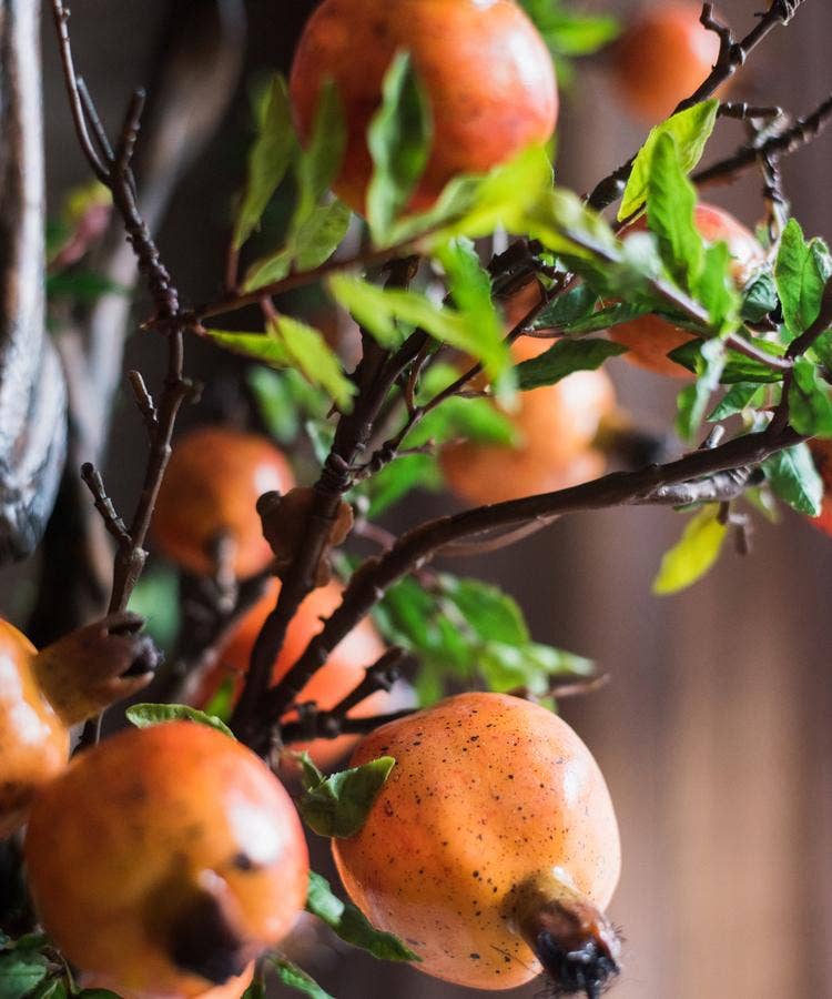 Artificial Fruit Yellow Orange Pomegranate Fruit Stem 36" Ta