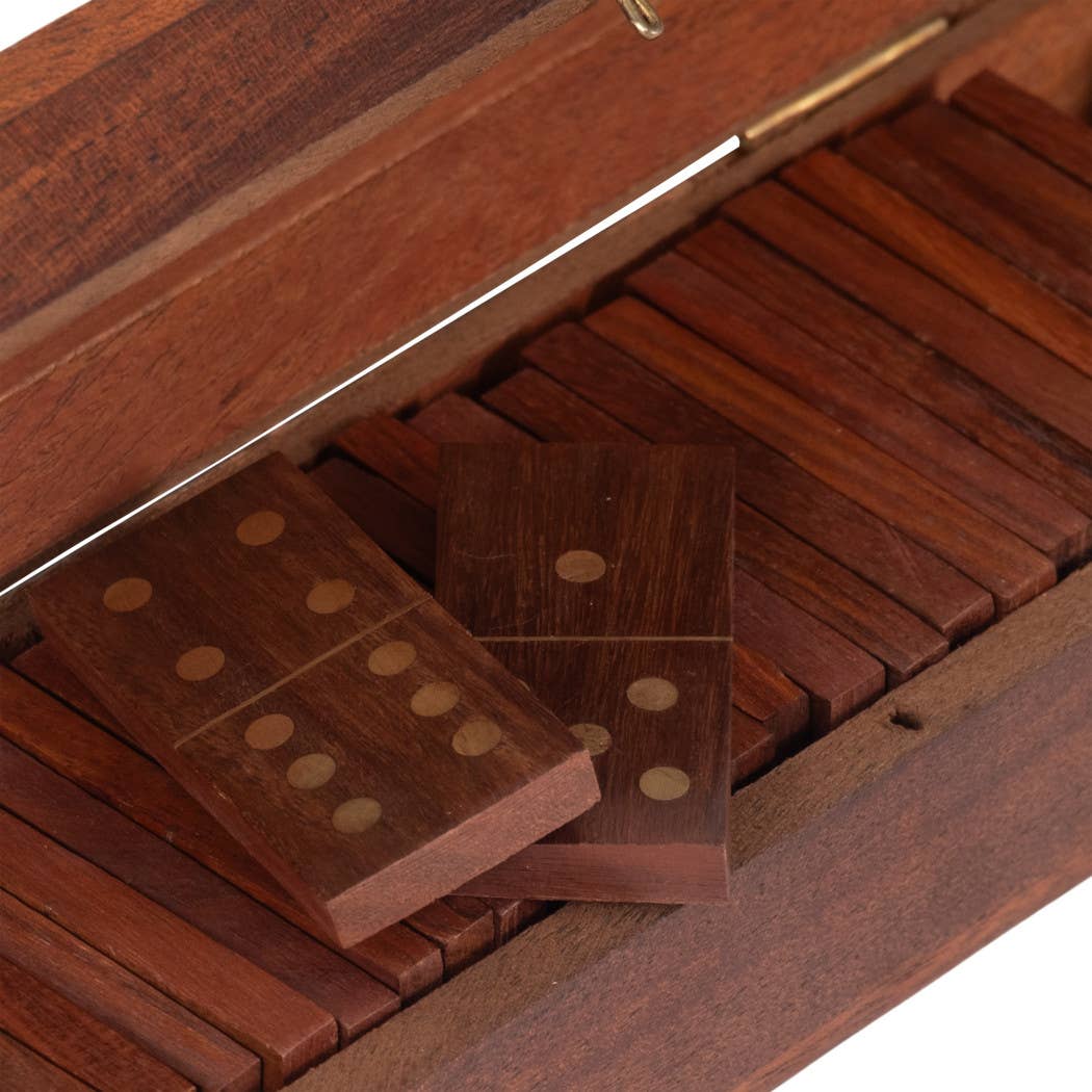 Box Game Set - Brown Wood Rectangular Dominoes, 8 in.