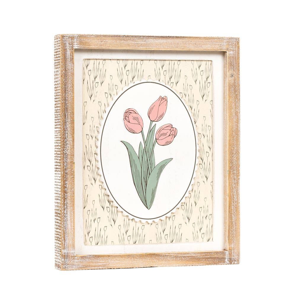 35009 - 10x12 wood frame sign TULP BUNNY Easter Spring decor