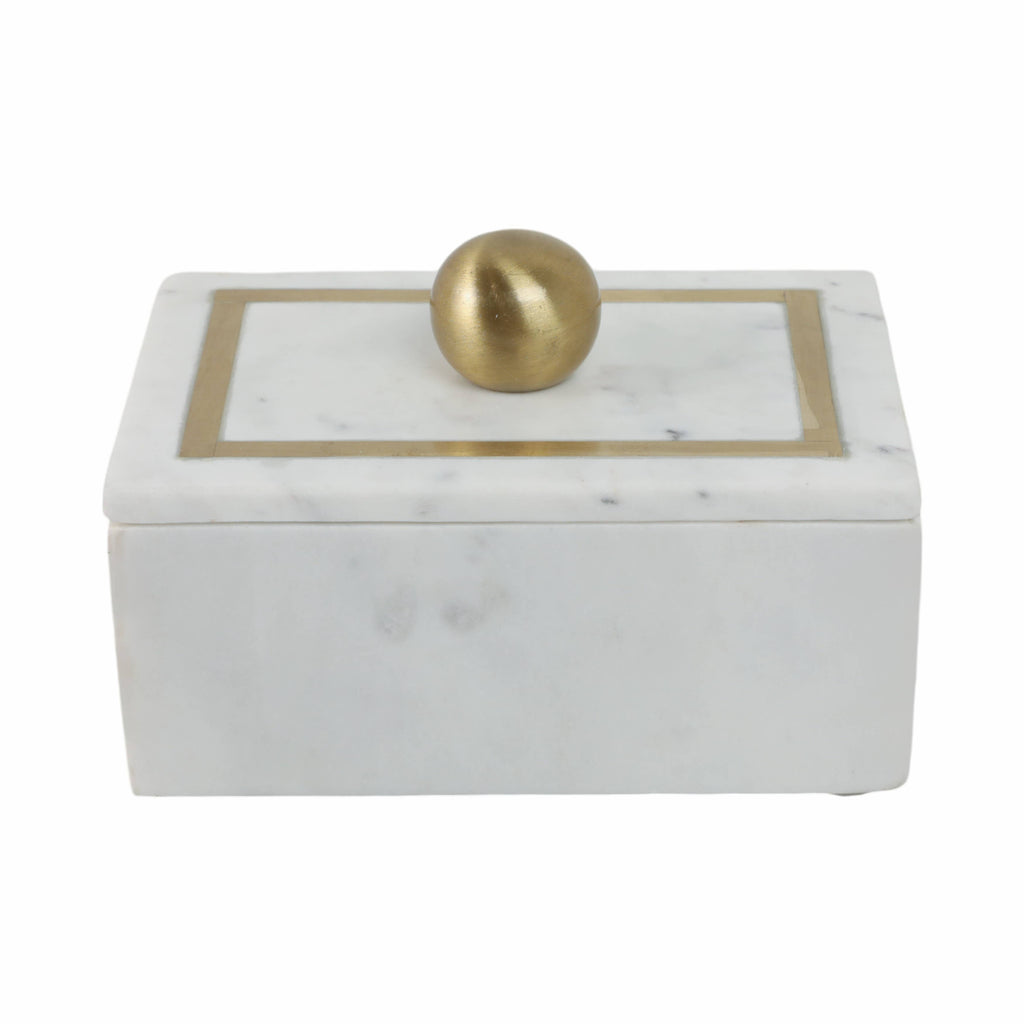 Marble Rectangular Box with Removable Lid - White, 7 in.