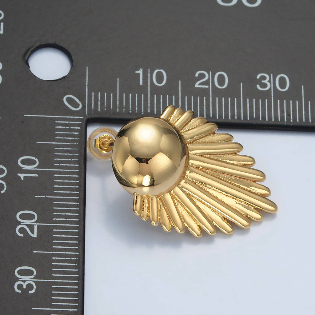 24K Gold Filled Sunburst Feather Door Knob Studs  | AD727