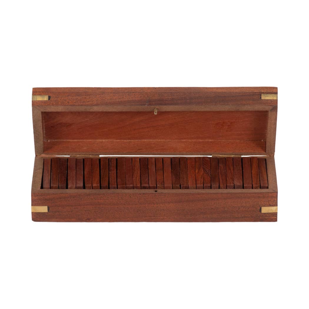 Box Game Set - Brown Wood Rectangular Dominoes, 8 in.