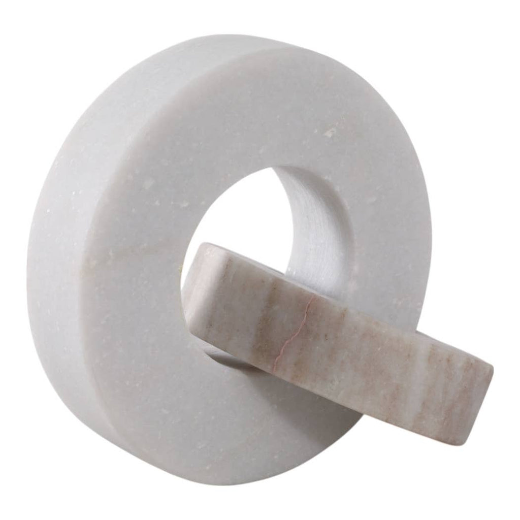 Sculpture Double Ring - White/Beige Marble Finish, 6 in.