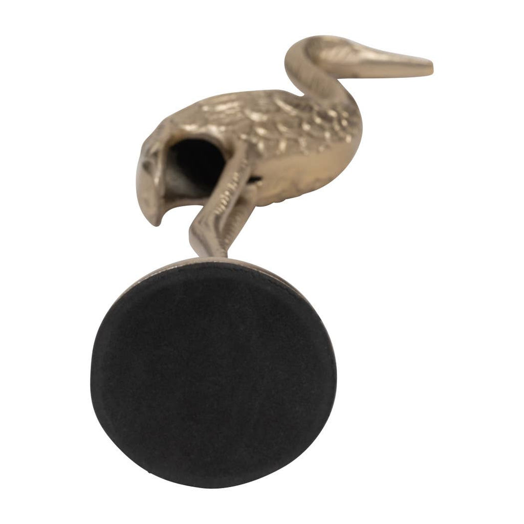 Figurine - Gold Metal Standing Crane Gleaming Finish, 16 in.