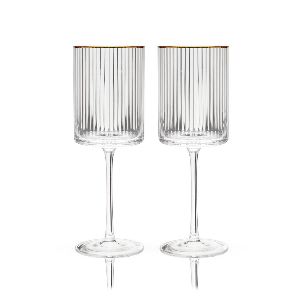 Deco Meridian Gold Rimmed Crystal Wine Glasses Set of 2