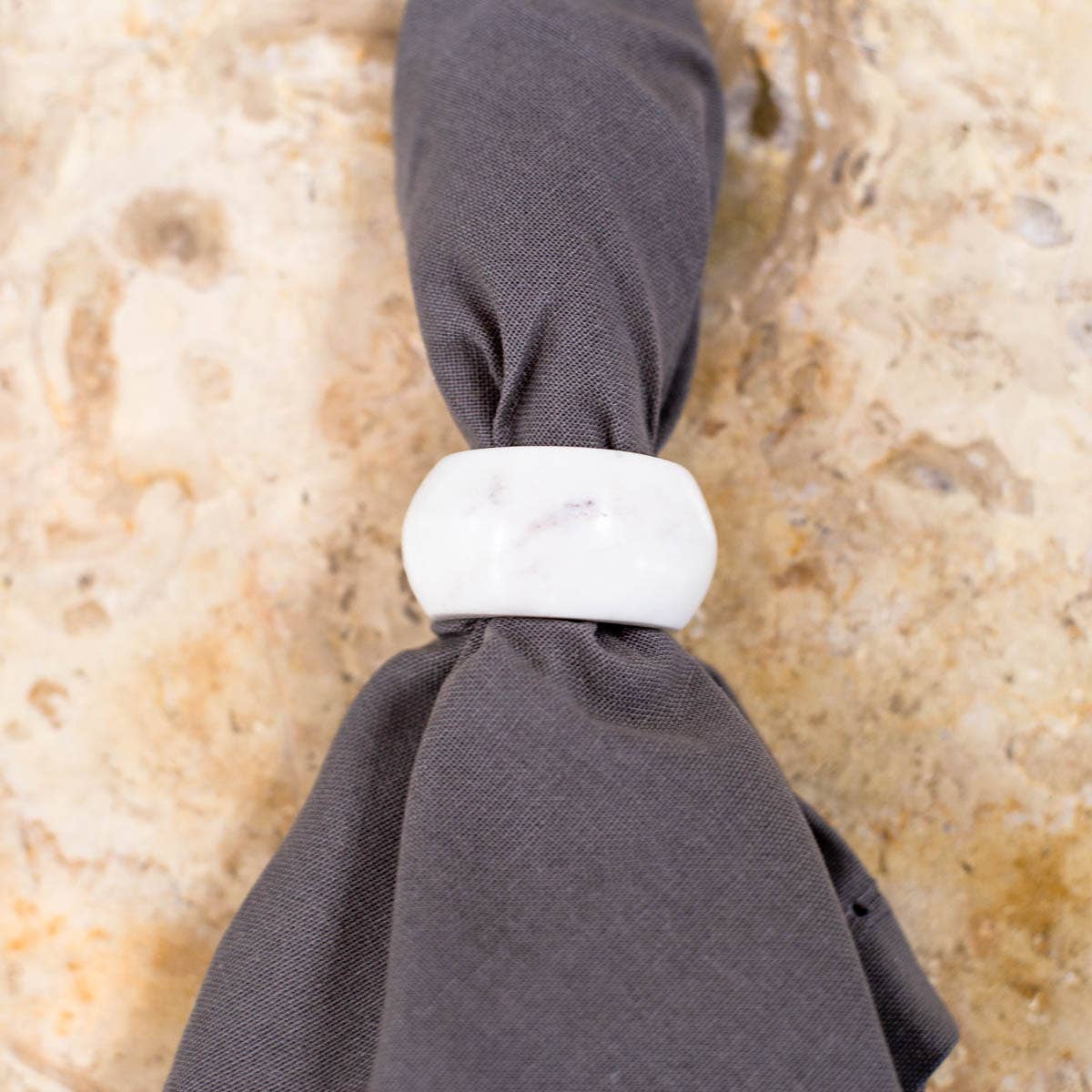 Carrara Marble Napkin Rings   White   2" - Set of 4