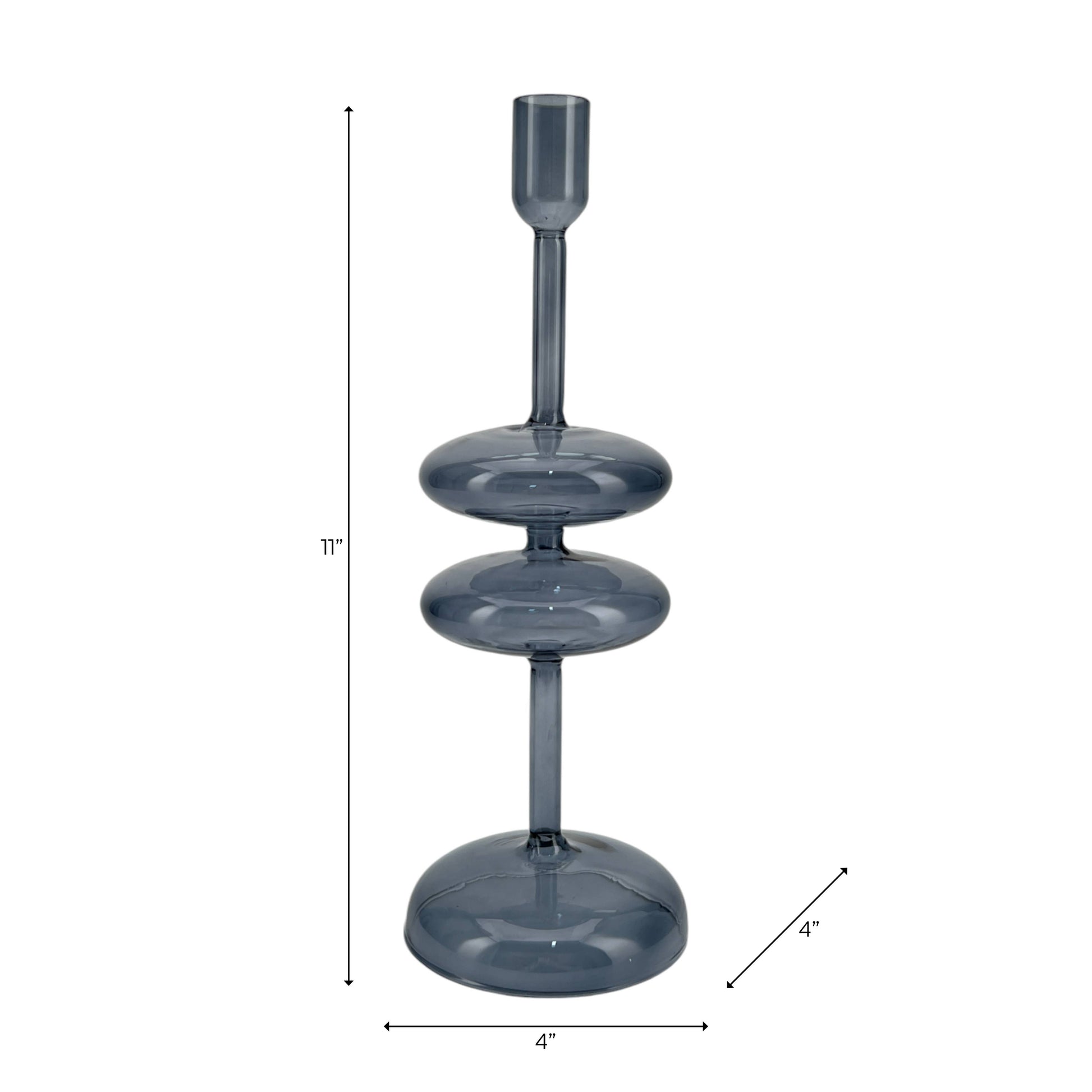 Candle Holder - Blue Glass Retro Bubble Taper, 11 in.