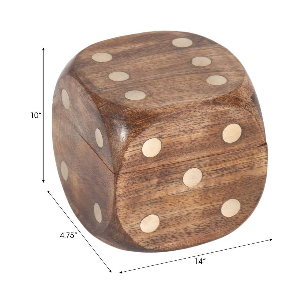 Box Game Set - Brown Mango Wood - Dice Shaped Storage