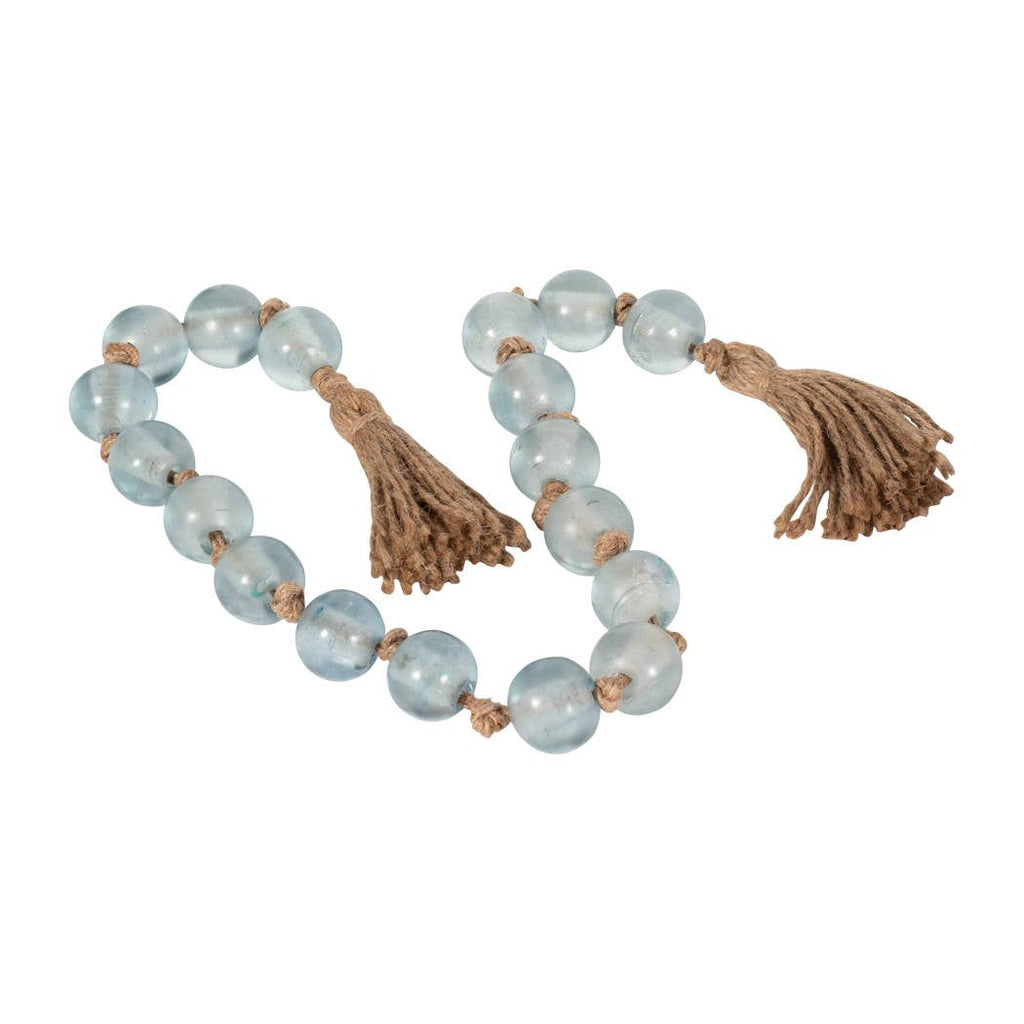 Beaded Garland - Blue Glass with Jute Tassel, 34 in.
