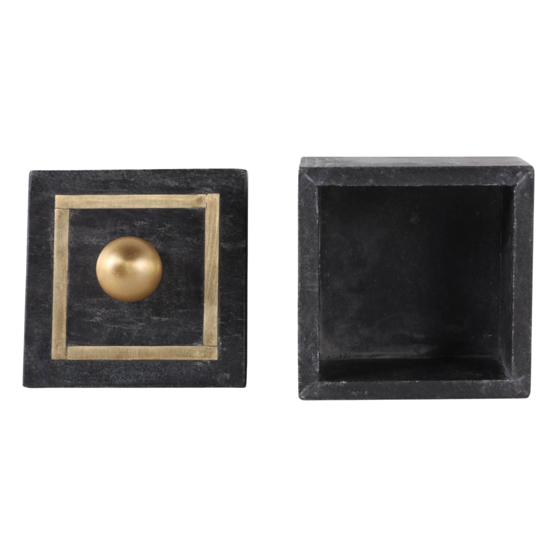 Marble Modern Square Storage Box with Knob - Black, 5 in.