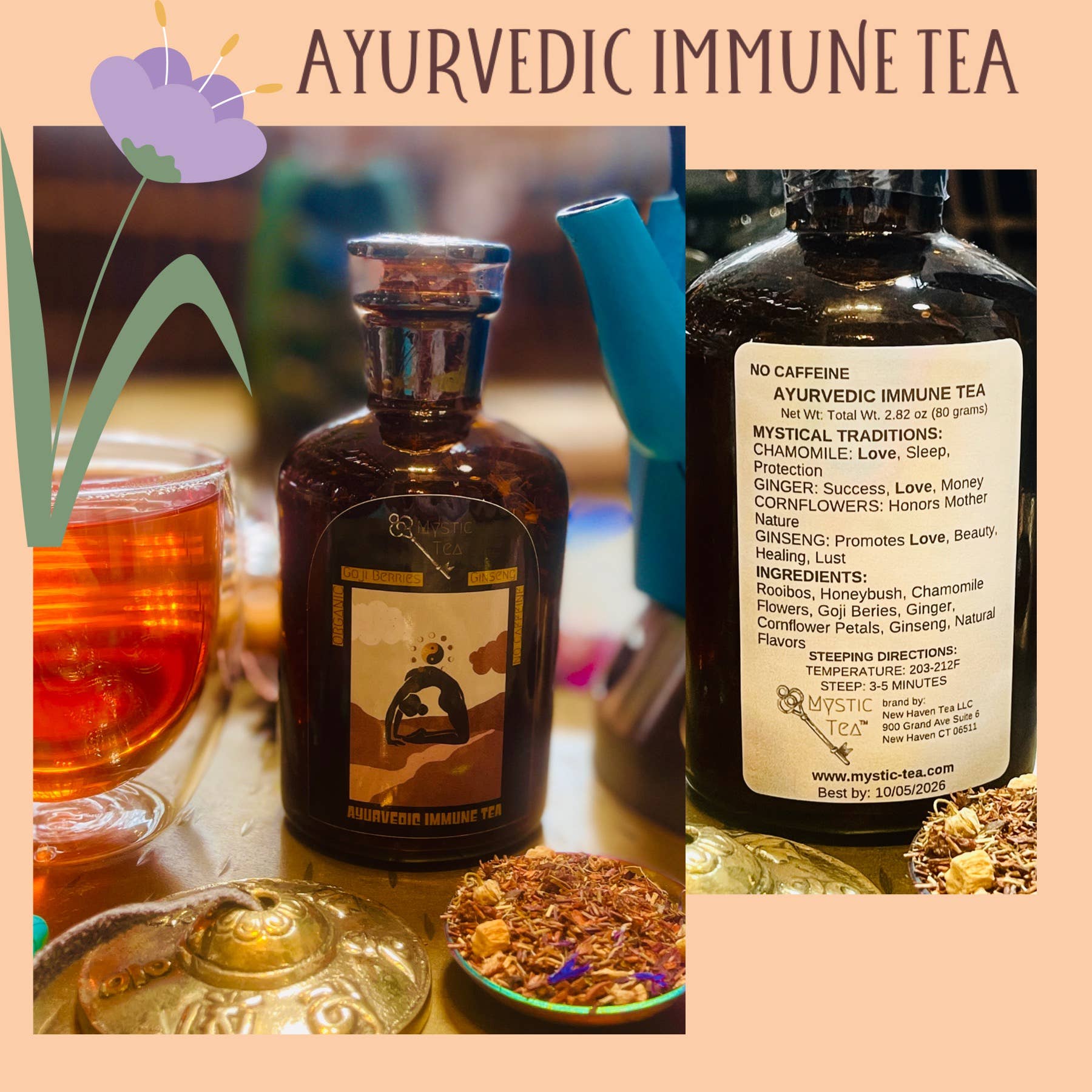Mystic Tea Ayurvedic Blends in Glass Brown Apothecary Jars - IMMUNE TEA