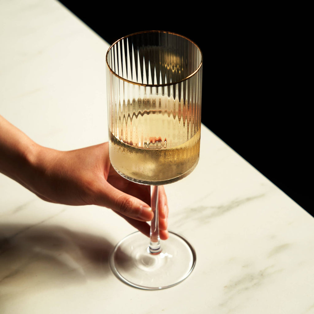 Deco Meridian Gold Rimmed Crystal Wine Glasses Set of 2