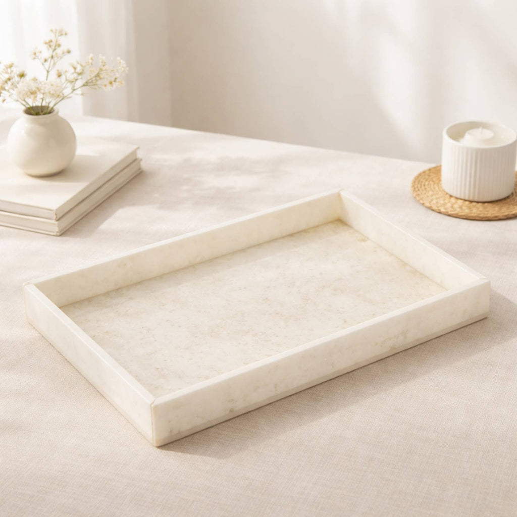 White Resin Rectangular Tray L 18.1" X W 11.81" X H 1.97"