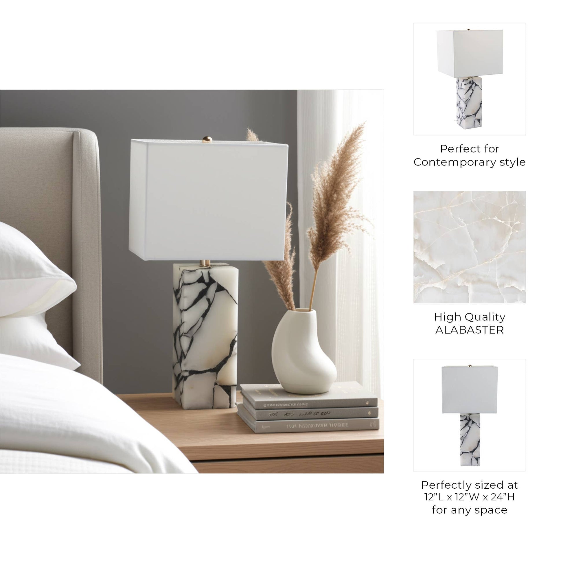 Table Lamp - White Stone Fabric Alabaster Pieces, 24 in.