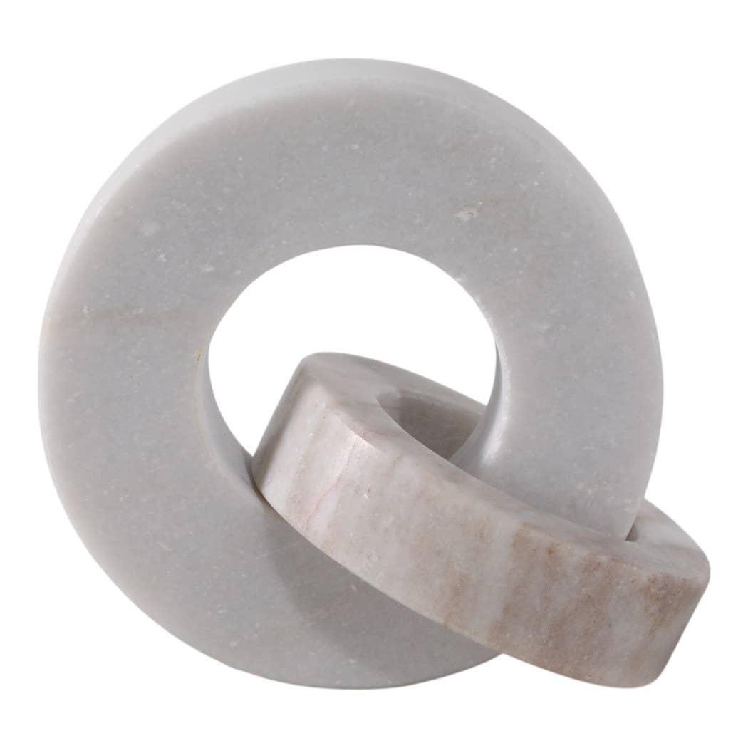 Sculpture Double Ring - White/Beige Marble Finish, 6 in.