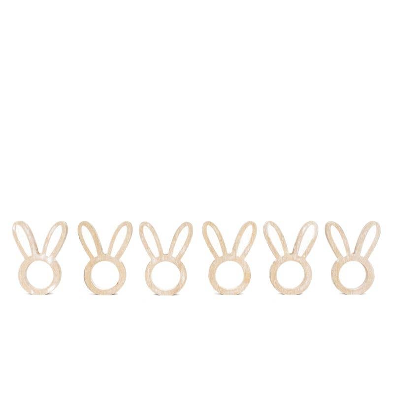 35022 - 4x5 wood napkin rings s/6 BUNNY Easter Spring decor