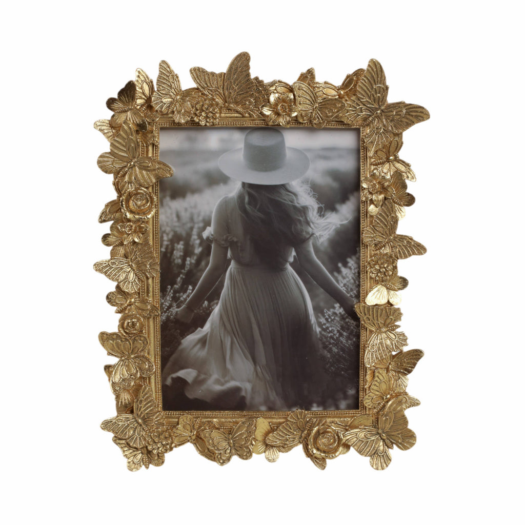 Photo Frame - Gold Polyresin Butterfly in Bloom  5x7 in.
