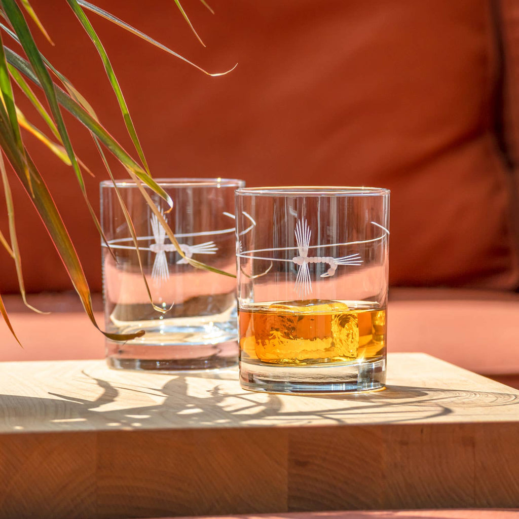 Fly Fishing Double Old Fashioned Glass 13oz