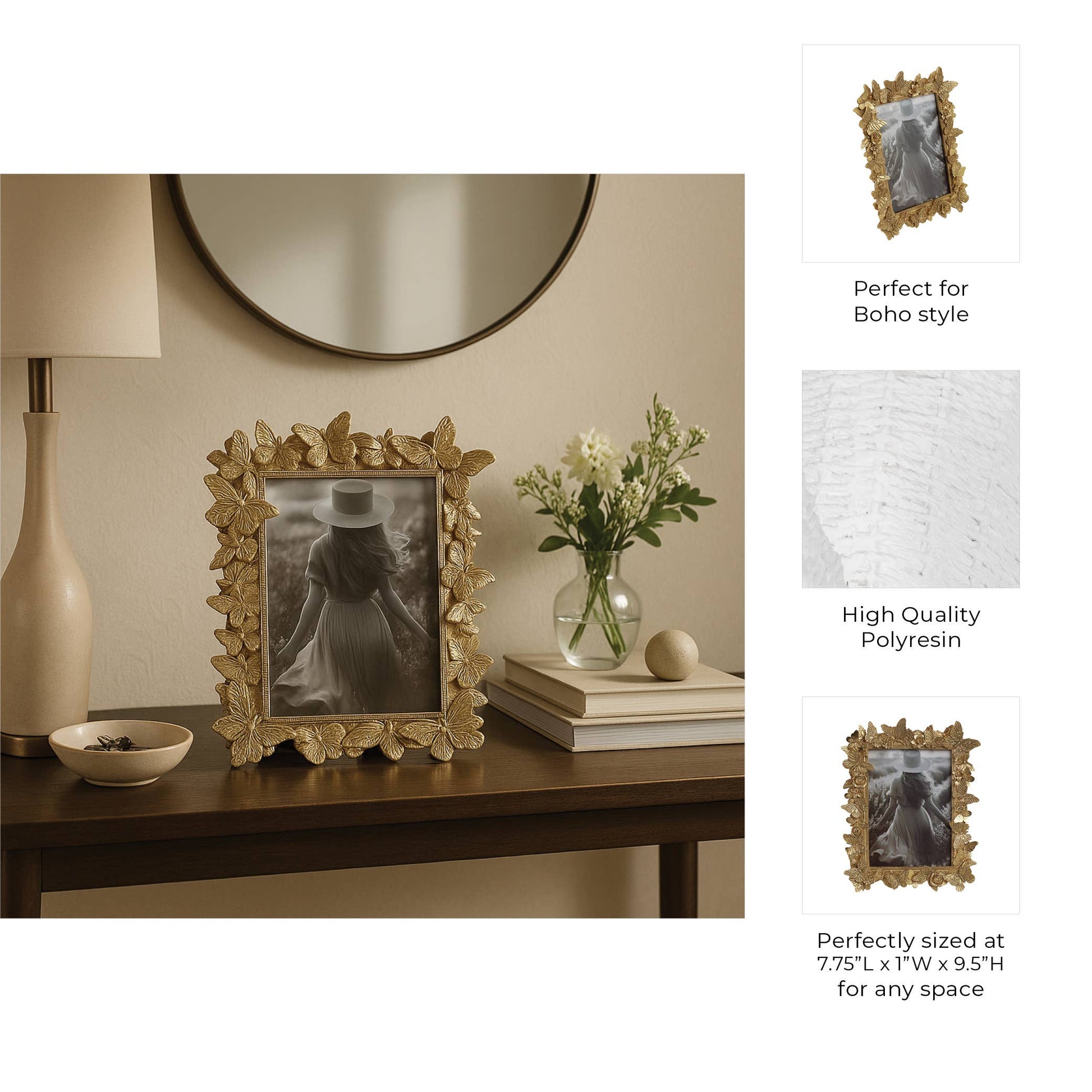 Photo Frame - Gold Polyresin Butterfly in Bloom  5x7 in.