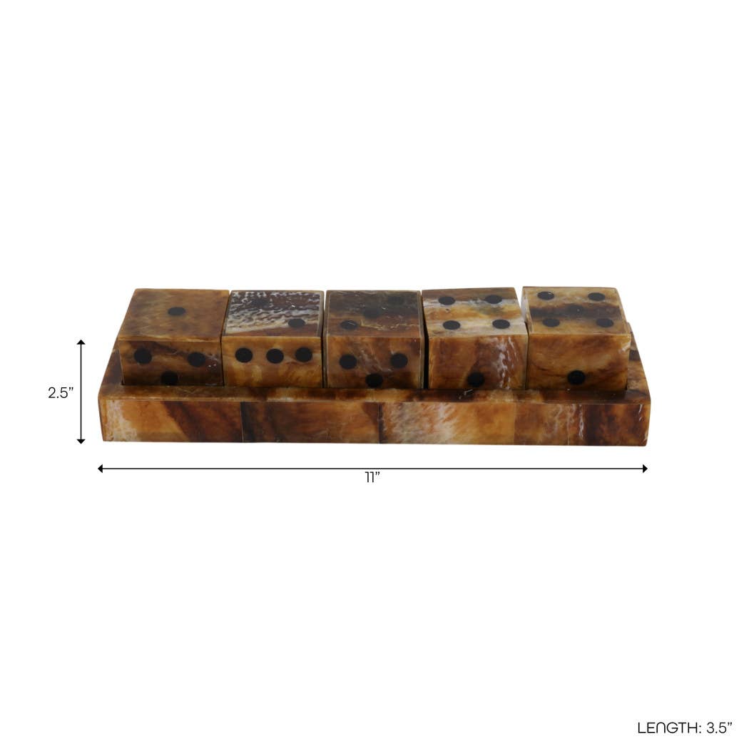 Board Game - Brown Wood Resin Tortoise Dice Set, 11 in.