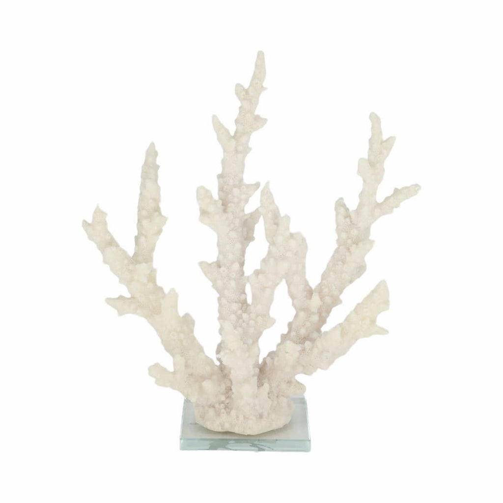 White Resin Branching Coral on Glass Base Figurine