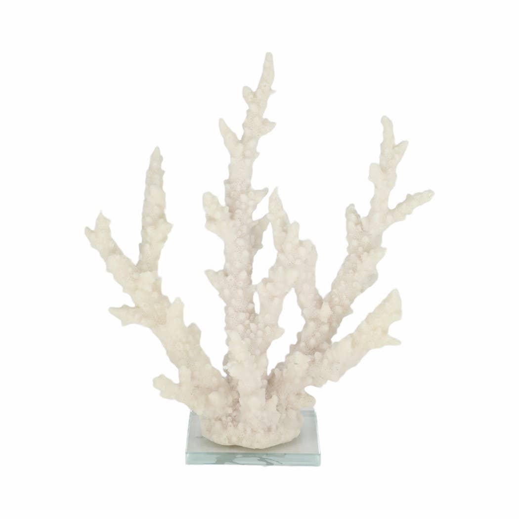 White Resin Branching Coral on Glass Base Figurine