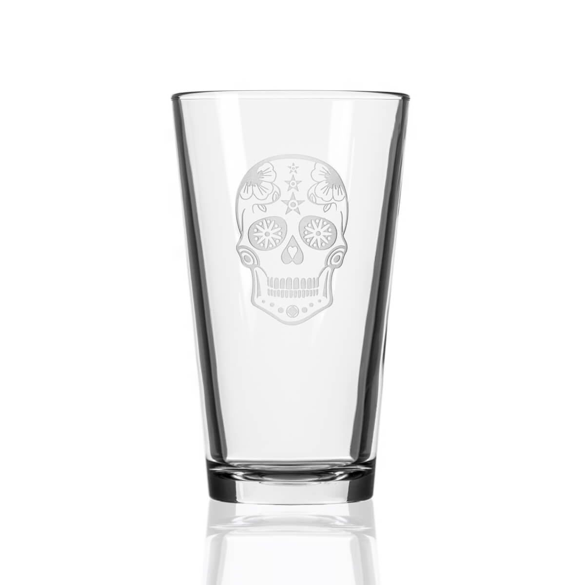 Sugar Skull 16oz Beer Pint - Halloween Glassware - SET OF 2