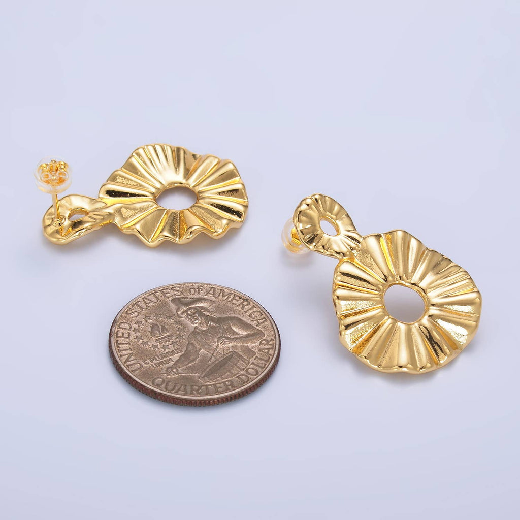 Ruffled Gold Statement Earrings Organic Drop Design