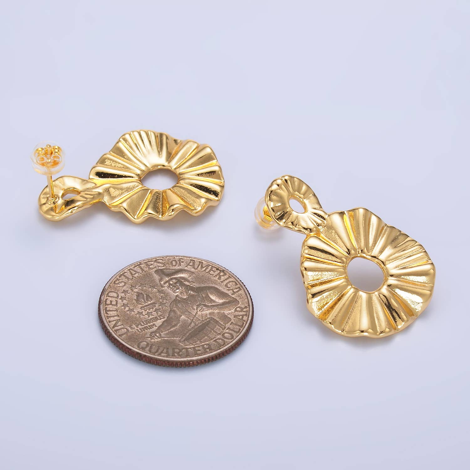 Ruffled Gold Statement Earrings Organic Drop Design