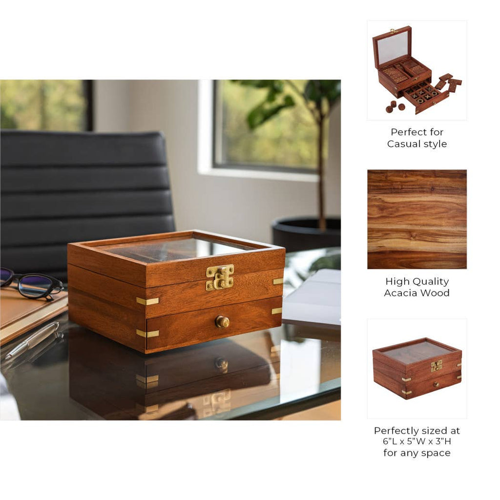 Game Set - Brown/Gold Wood 3 in 1 with Storage Case