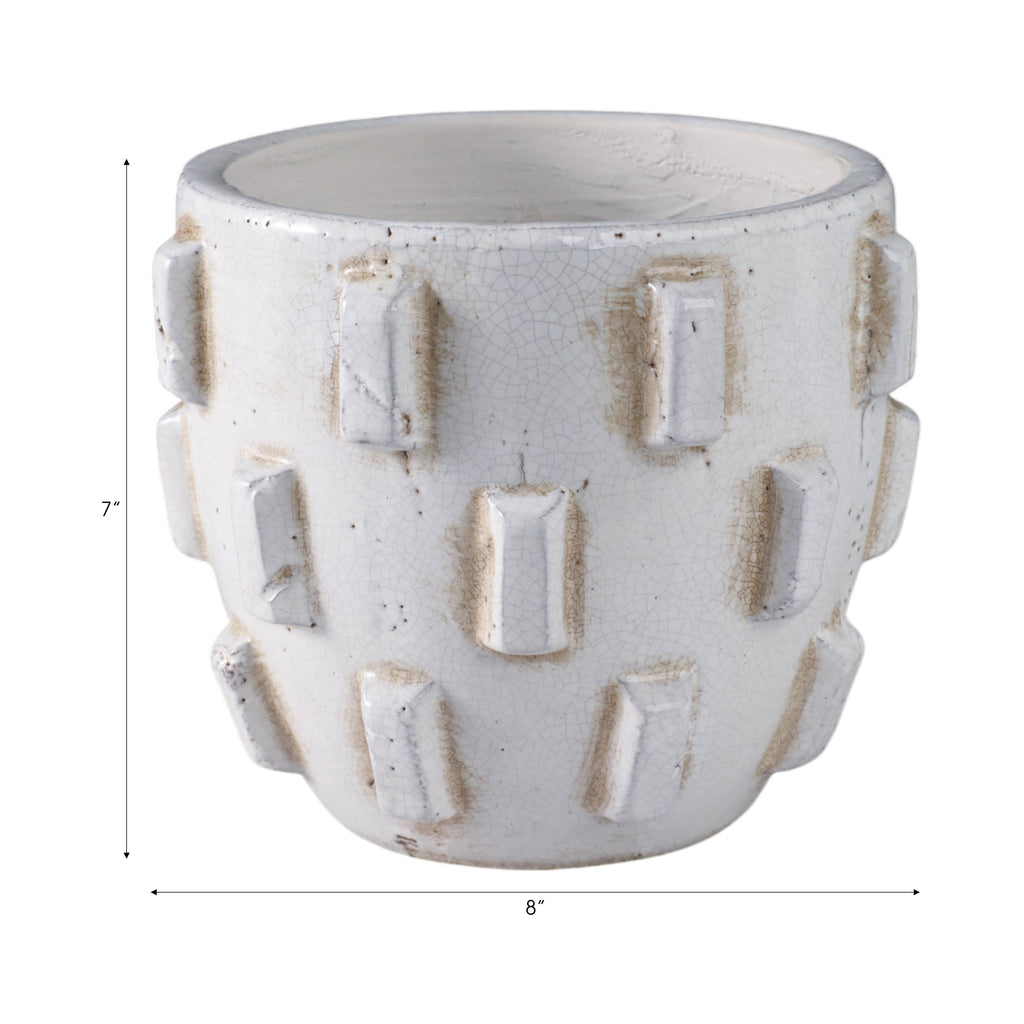 Terracotta Sculptural Hobnail Planter - White, 8 in.