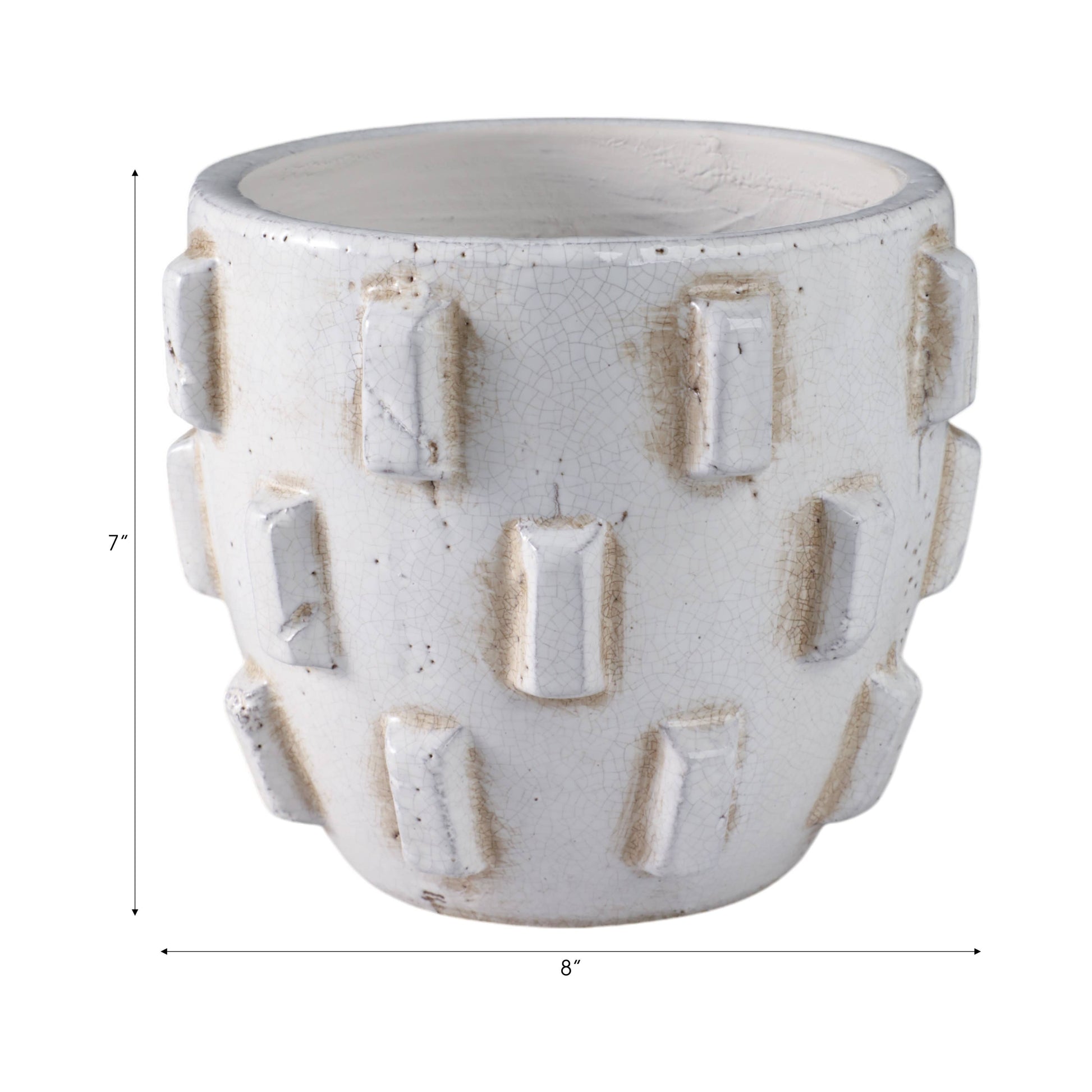 Terracotta Sculptural Hobnail Planter - White, 8 in.
