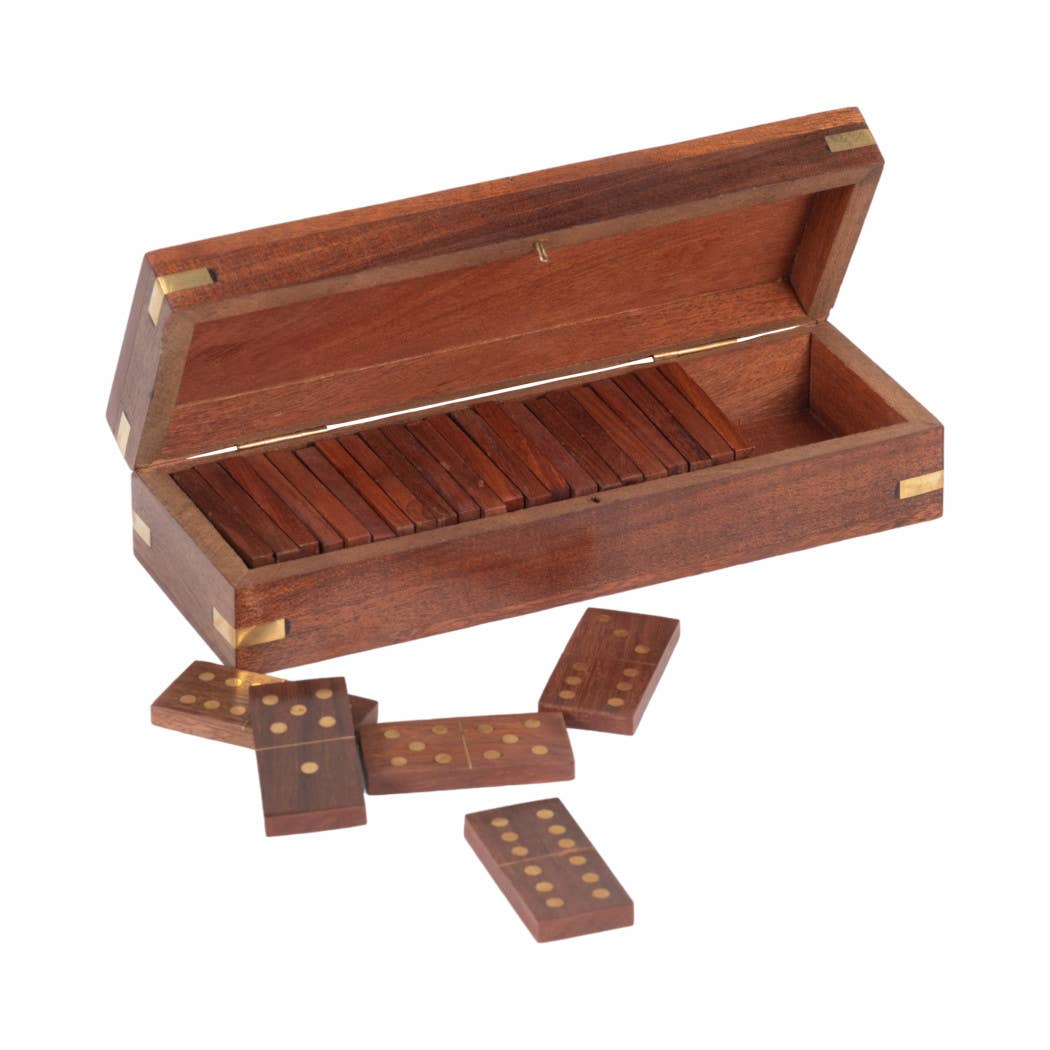 Box Game Set - Brown Wood Rectangular Dominoes, 8 in.