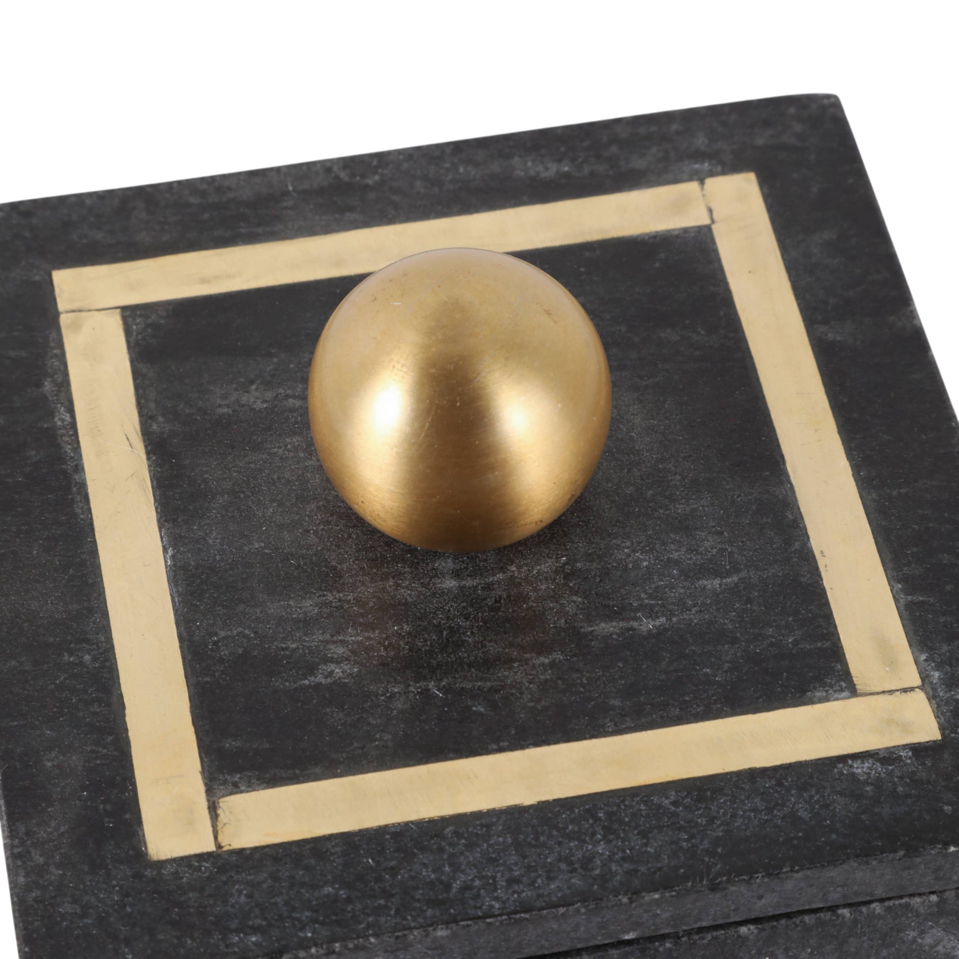 Marble Modern Square Storage Box with Knob - Black, 5 in.