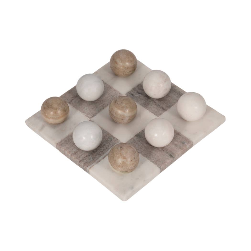 Marble Casual Tic-Tac-Toe Decorative Game Set - Ivory, 9 in.