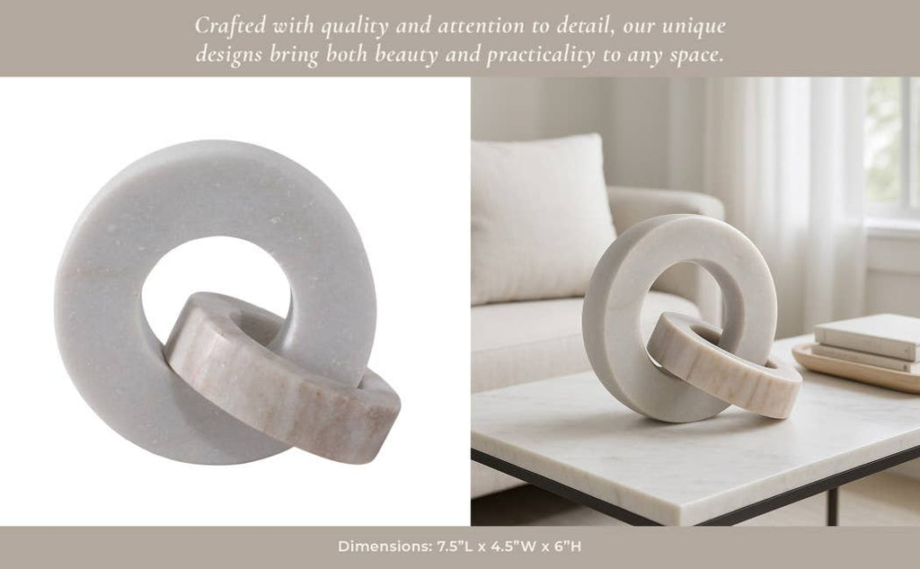 Sculpture Double Ring - White/Beige Marble Finish, 6 in.