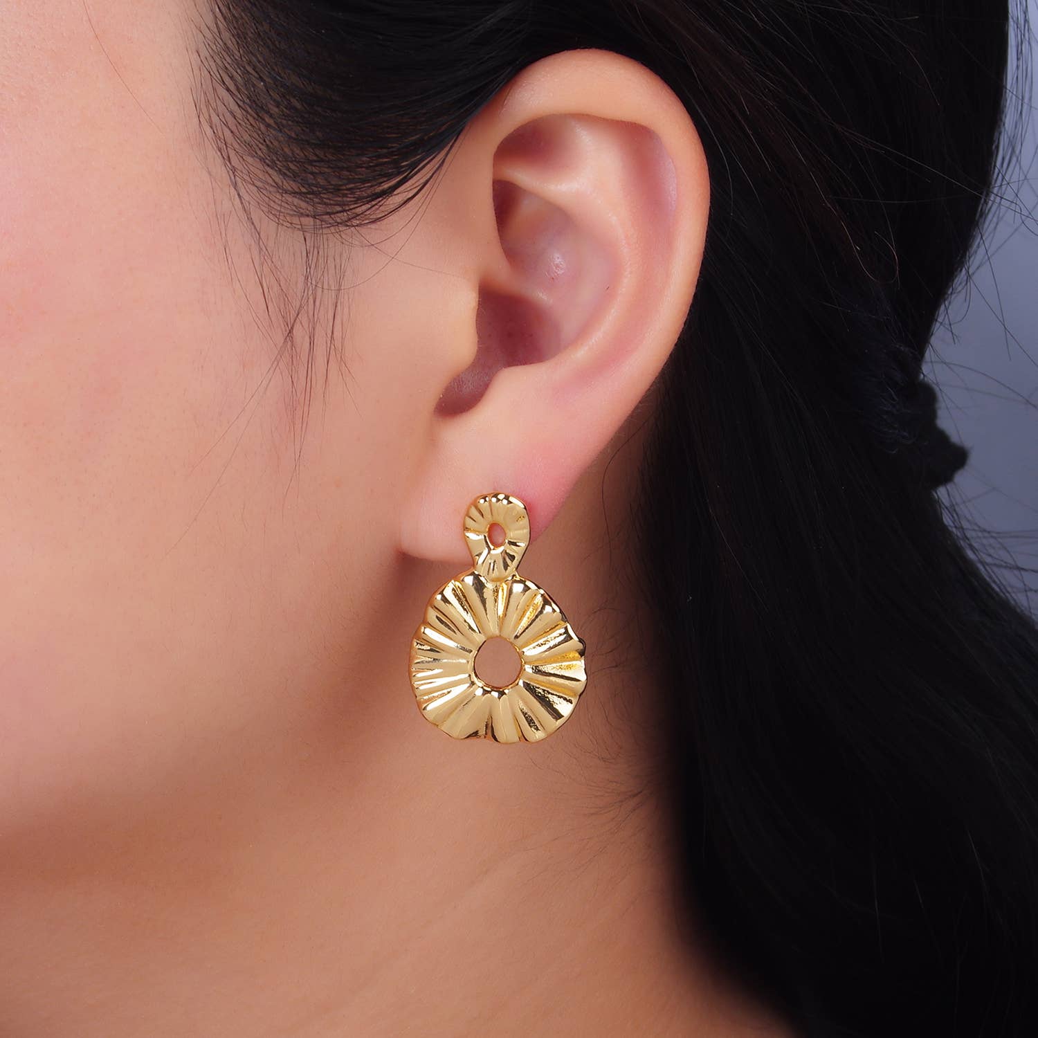 Ruffled Gold Statement Earrings Organic Drop Design