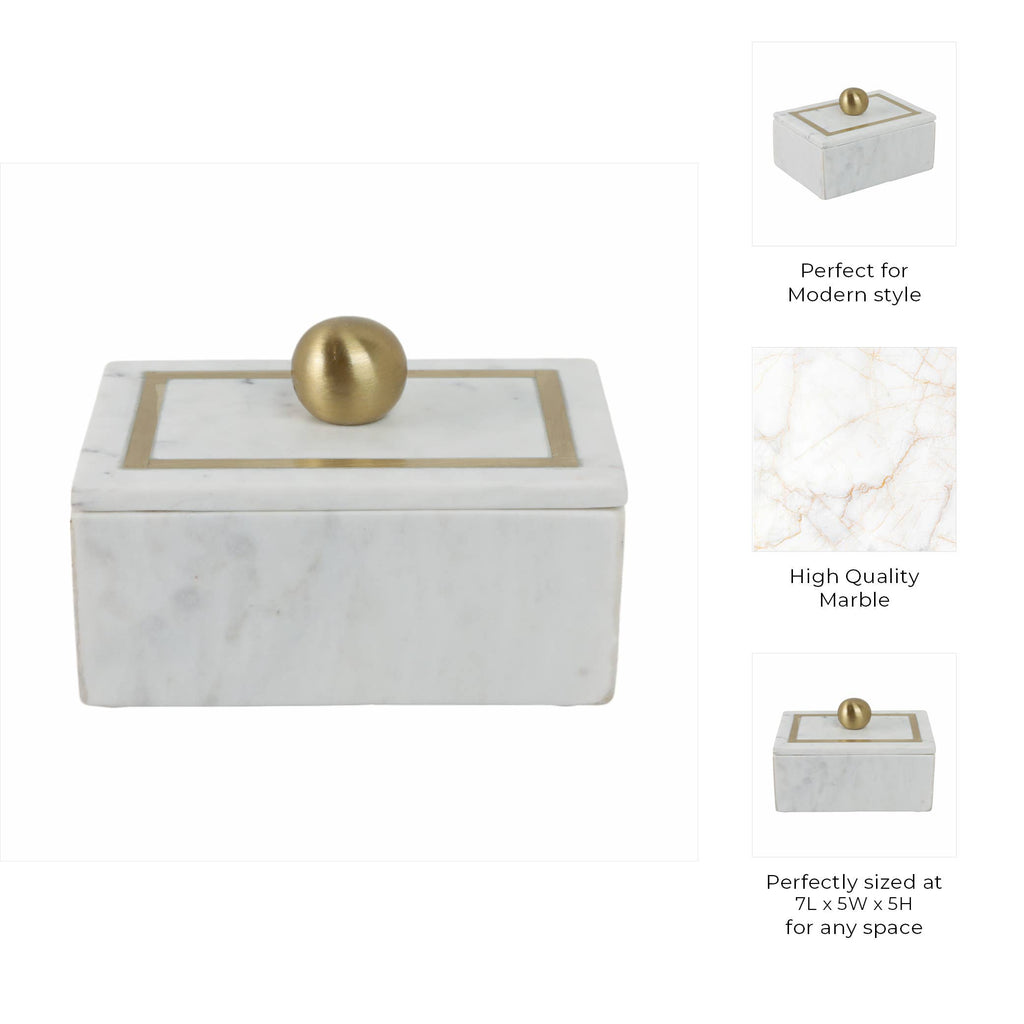 Marble Rectangular Box with Removable Lid - White, 7 in.
