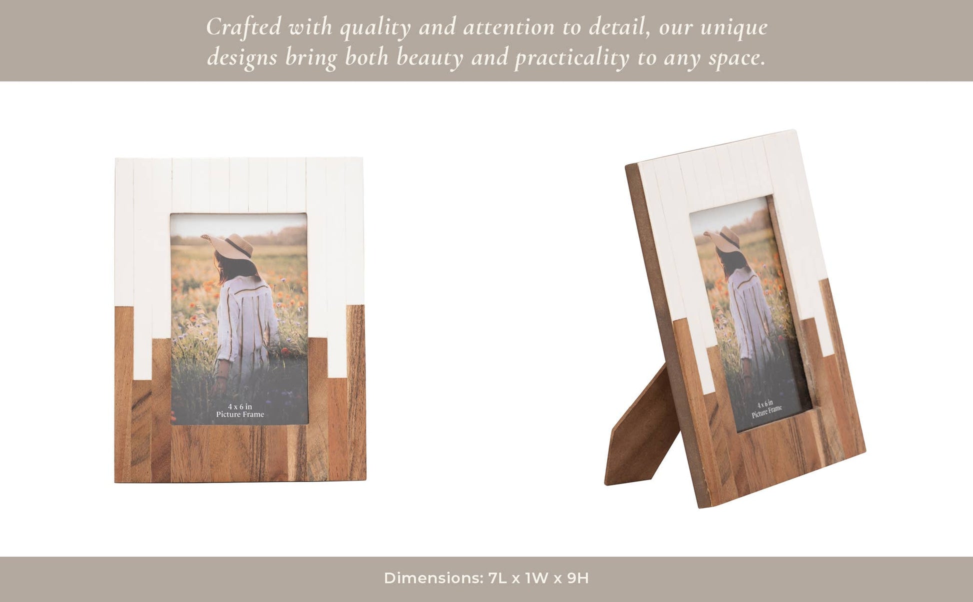 Resin Wood Casual Two-Tone Photo Frame - White, 4x6 in.