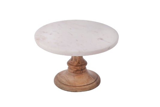 Sm. Marble Plate On Mango Wood Stand- A