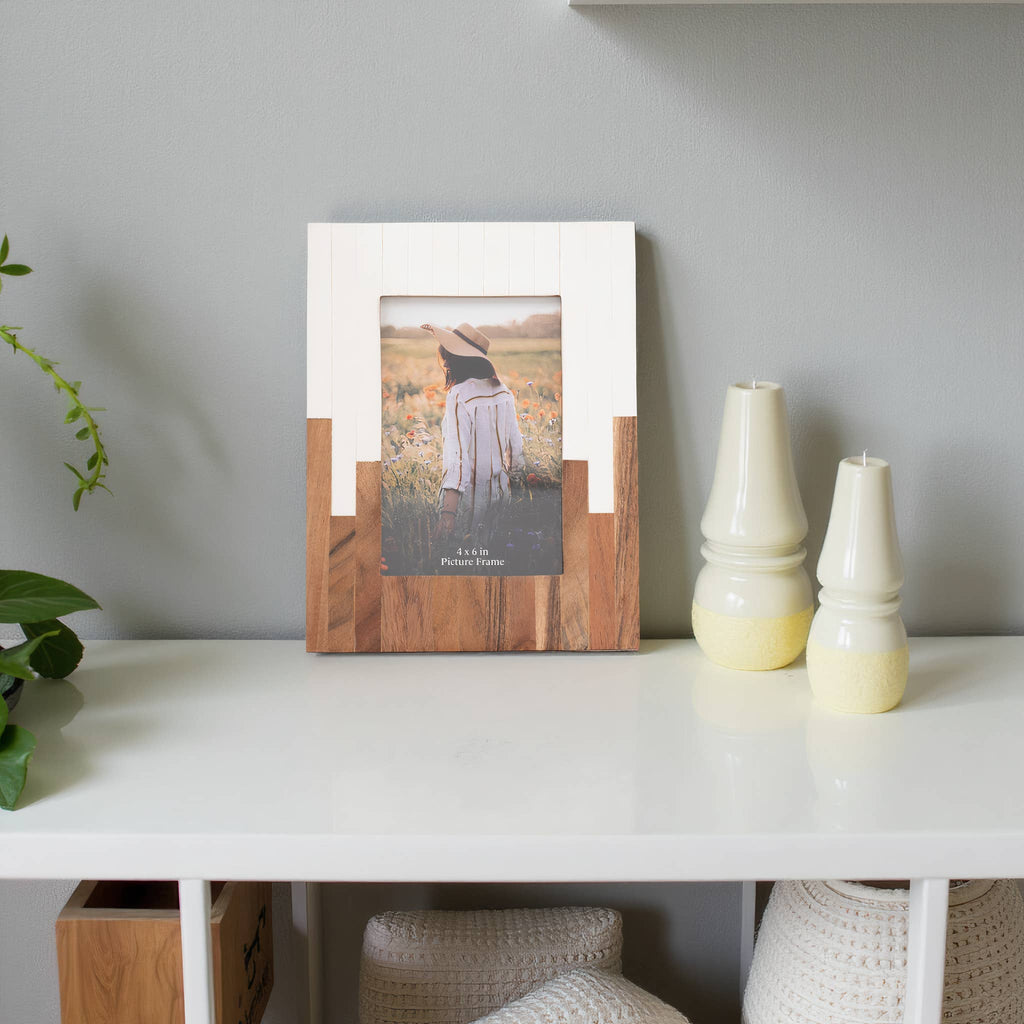 Resin Wood Casual Two-Tone Photo Frame - White, 4x6 in.