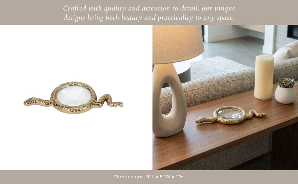 Decorative Object - Gold Metal Snake Magnifying Glass, 9 in.