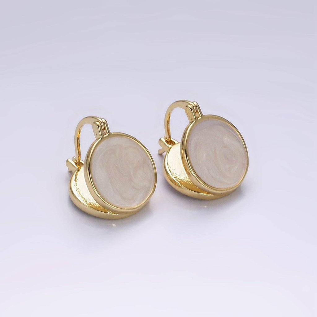 14K Gold Filled Teal, White Enamel Round Triangle Latch Hoop Earrings | AE996 AE997