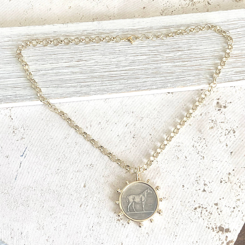 Horse coin necklace western equestrian jewelry derby